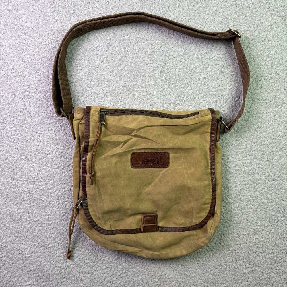 Duluth Trading Co Messenger Bag Mens Medium Green Oil Canvas Crossbody Organizer